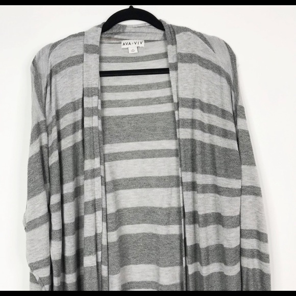 Ava & Viv Striped Duster Cardigan Sweater Gray 2X - Picture 3 of 7